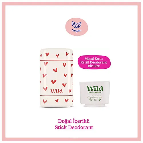 Wild Natural Stick Deodorant Kutu + Refill Paketi - Love Heart Case + Pink Grapefruit & Lime 40 g