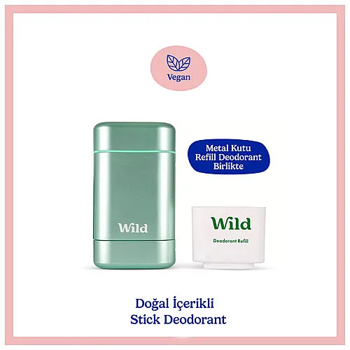 Wild Natural Stick Deodorant Kutu - Refill Fresh - Aqua Case -Fresh Cotton - Sea Salt 40 gr